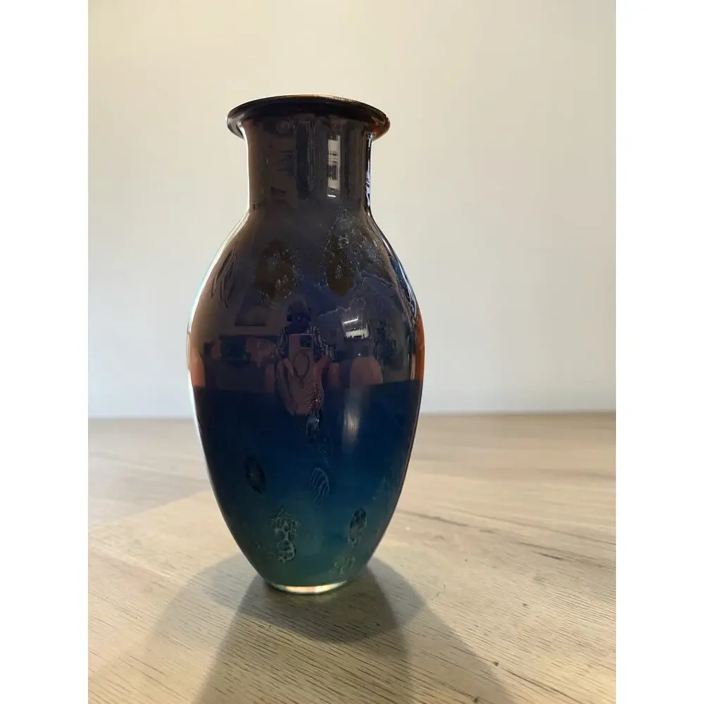 Josh Simpson Signed 2000 Blue New Mexico Art Glass Vase - 12